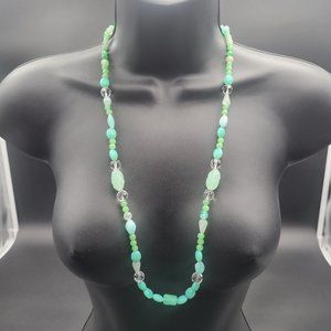 Art Deco Fluorescent UV Glows Faux Green Jade Malachite Glass Necklace 28"